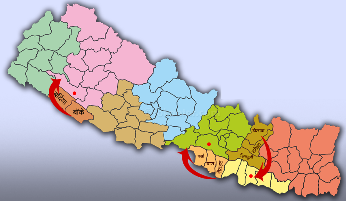 प्रदेशको सीमा फेर्न नेकपामा बहस : बारा–पर्सा प्रदेश ३, बाँके–बर्दिया कर्णालीमा !